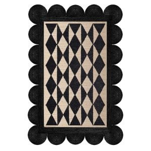 Handmade Geometric Rug Black Beige Area Rug