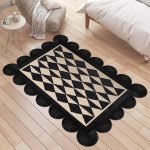 Handmade Geometric Rug Black Beige Area Rug
