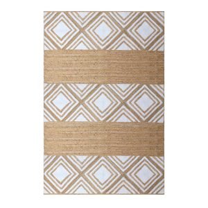 Handcrafted Geometric White Area Jute Rug