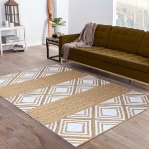 Handcrafted Geometric White Area Jute Rug
