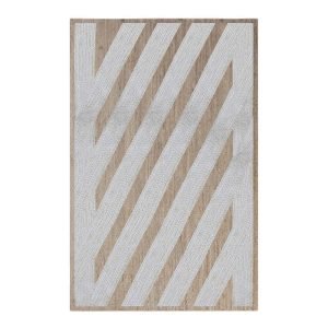 Handmade White Beige Geometric Floor Jute Rug