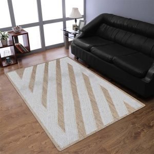 Handmade White Beige Geometric Floor Jute Rug