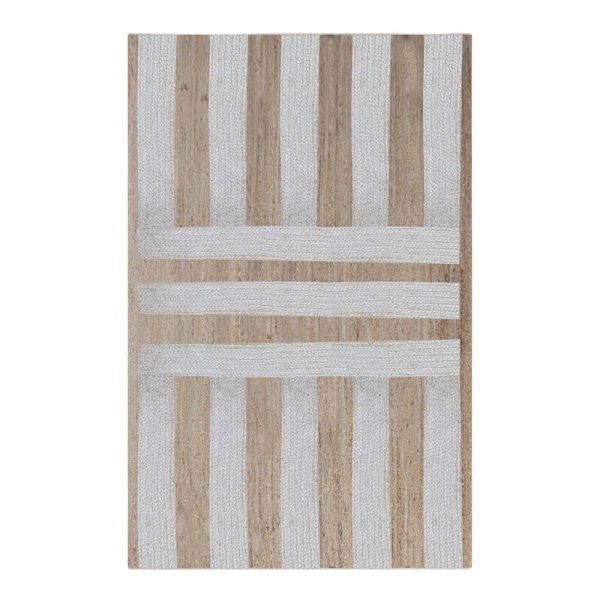 Handcrafted White Beige Living Room Jute Rug