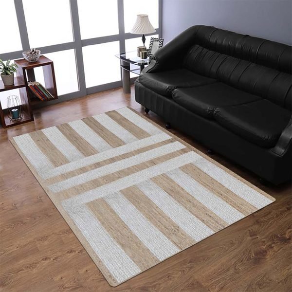 Handcrafted White Beige Living Room Jute Rug - Image 2