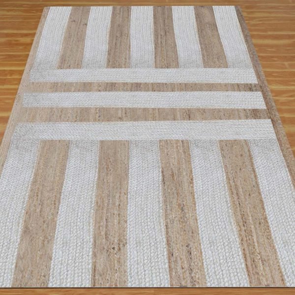 Handcrafted White Beige Living Room Jute Rug - Image 3