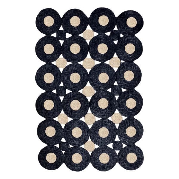 Handmade Black Beige Geometric Area Jute Rug