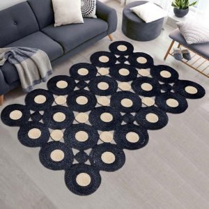Handmade Black Beige Geometric Area Jute Rug