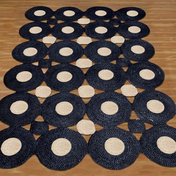 Handmade Black Beige Geometric Area Jute Rug - Image 3