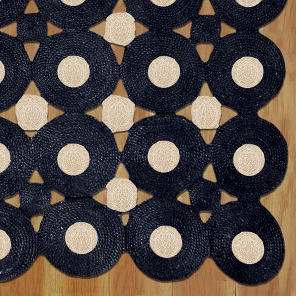 Handmade Black Beige Geometric Area Jute Rug - Image 4