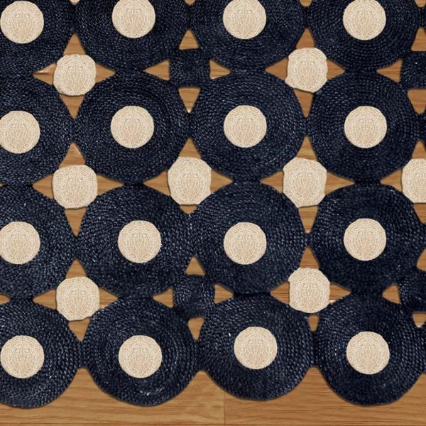 Handmade Black Beige Geometric Area Jute Rug - Image 5