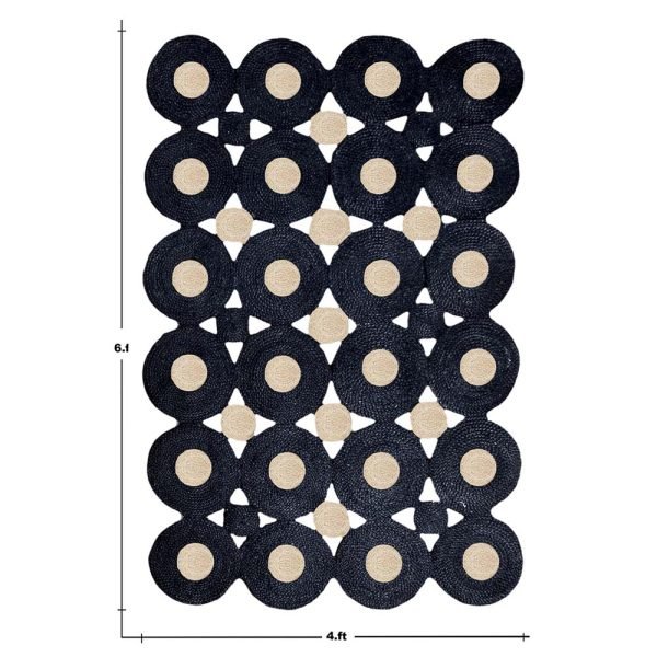 Handmade Black Beige Geometric Area Jute Rug - Image 6