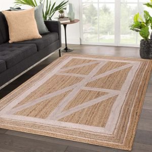 Beige Handmade Living Room Geometric Jute Rug