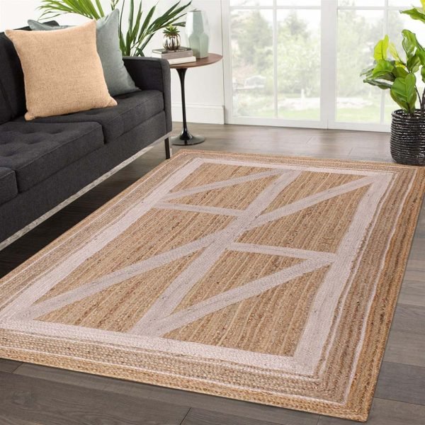 Beige Handmade Living Room Geometric Jute Rug - Image 2