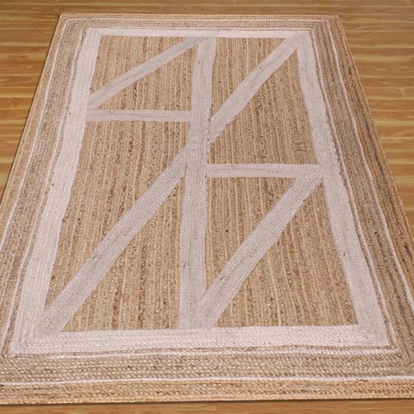Beige Handmade Living Room Geometric Jute Rug - Image 3