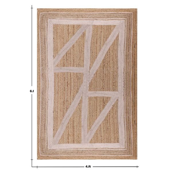 Beige Handmade Living Room Geometric Jute Rug - Image 6