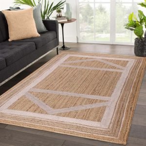 Handmade Beige Geometric Home Decor Jute Rug