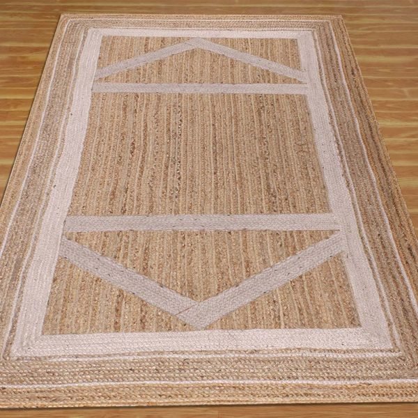 Handmade Beige Geometric Home Decor Jute Rug - Image 3