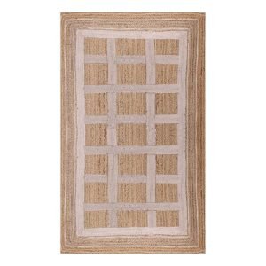 Handcrafted Geometric White Beige Jute Rug