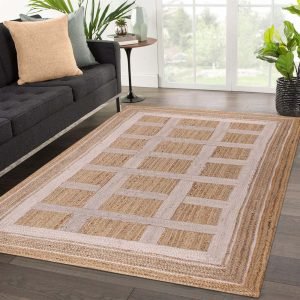 Handcrafted Geometric White Beige Jute Rug