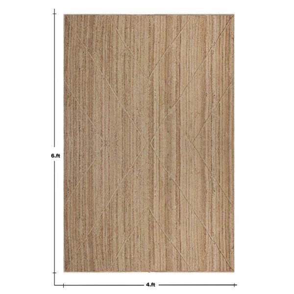Natural Jute Rug Handcrafted Beige Geometric Rug - Image 6