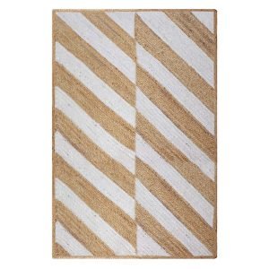 Handmade Geometric Beige White Jute Rug