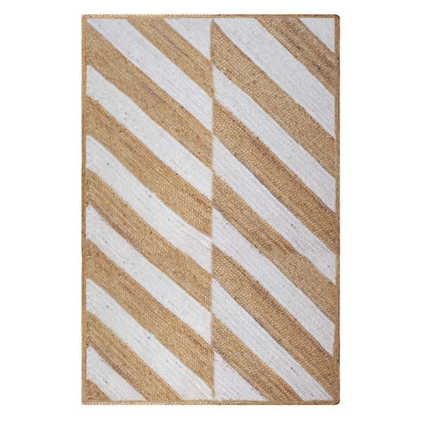 Handmade Geometric Beige White Jute Rug