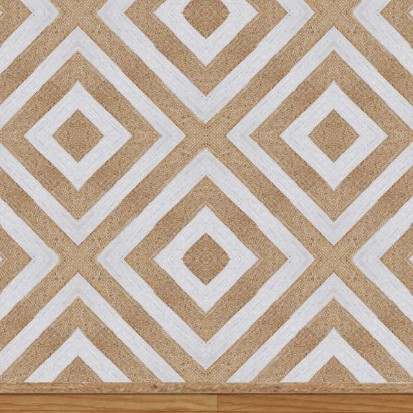 Handmade Geometric Beige White Jute Rug - Image 5