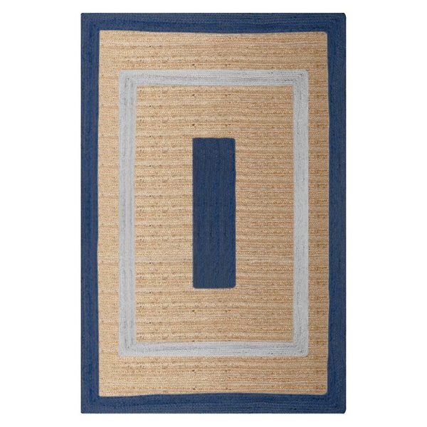 Handcrafted Blue Beige Geometric Rug