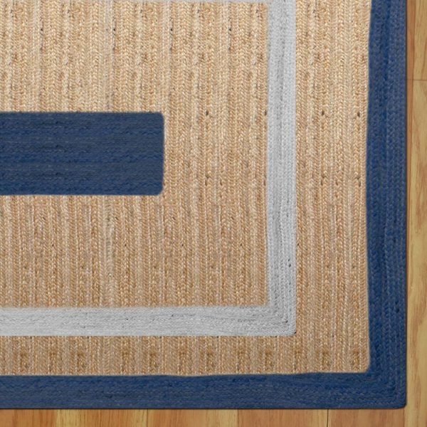 Handcrafted Blue Beige Geometric Rug - Image 4