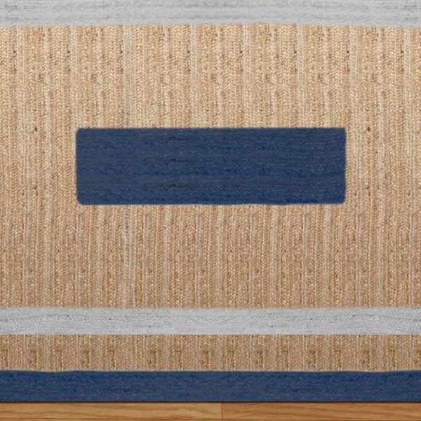 Handcrafted Blue Beige Geometric Rug - Image 5