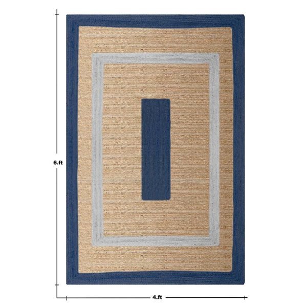 Handcrafted Blue Beige Geometric Rug - Image 6