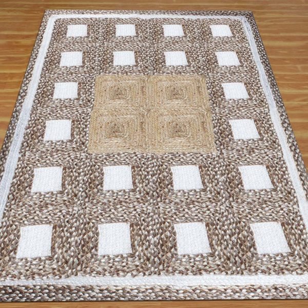 Handmade Jute Beige Geometric Home Decor Rug - Image 3