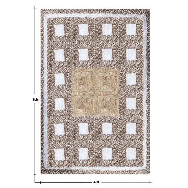 Handmade Jute Beige Geometric Home Decor Rug - Image 6