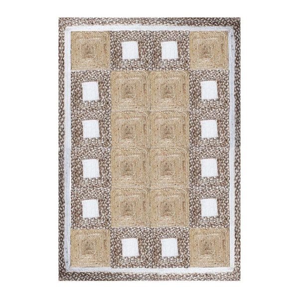 Handcrafted Geometric Beige Bedroom Jute Rug
