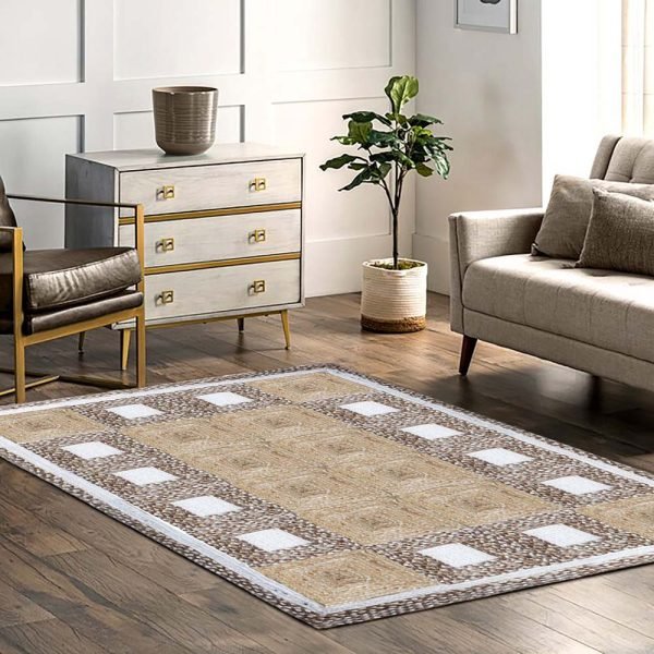 Handcrafted Geometric Beige Bedroom Jute Rug - Image 2