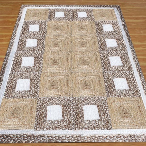 Handcrafted Geometric Beige Bedroom Jute Rug - Image 3
