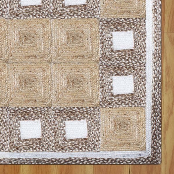 Handcrafted Geometric Beige Bedroom Jute Rug - Image 4