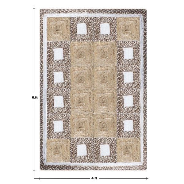 Handcrafted Geometric Beige Bedroom Jute Rug - Image 6