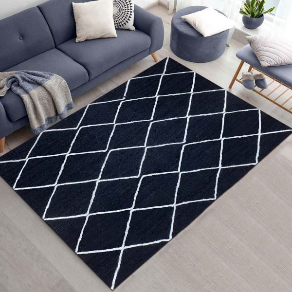 Hand Braided Geometric Blue Jute Rug - Image 2