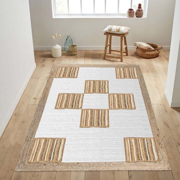 Geometric Jute Handmade White & Beige Rug - Image 2
