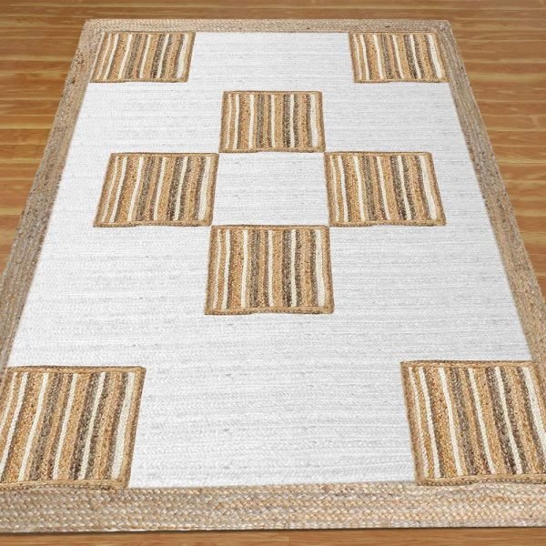 Geometric Jute Handmade White & Beige Rug - Image 3