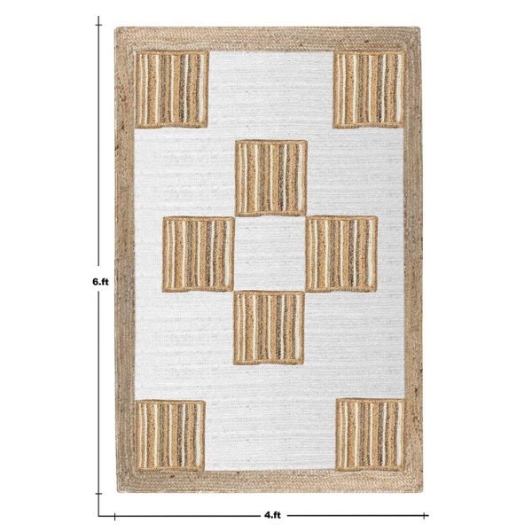 Geometric Jute Handmade White & Beige Rug - Image 6