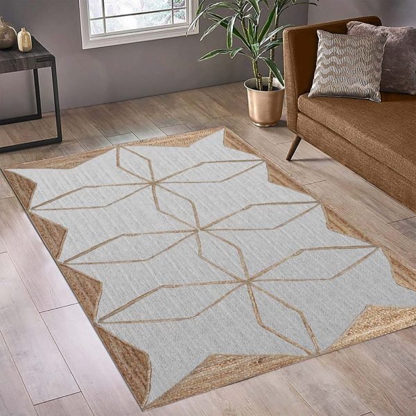 Handmade Jute White Beige Area Rugs - Image 2