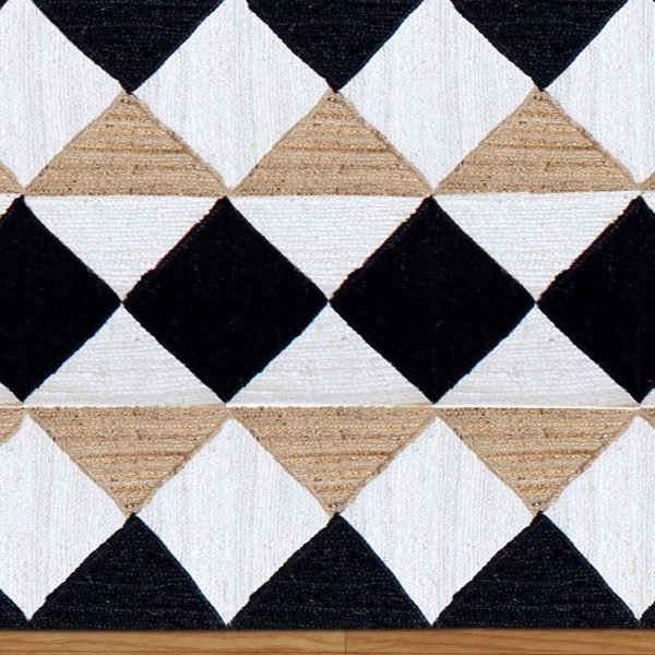 Black White Jute Rug Handmade Floor Carpet - Image 5