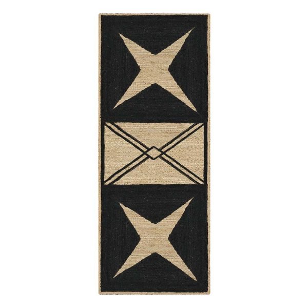 Black Beige Hand Braided Geometric Jute Rugs