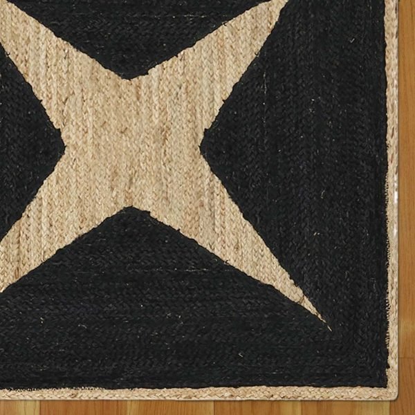 Black Beige Hand Braided Geometric Jute Rugs - Image 4