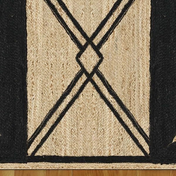 Black Beige Hand Braided Geometric Jute Rugs - Image 5