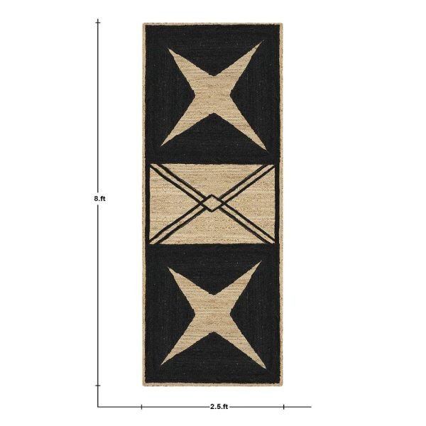 Black Beige Hand Braided Geometric Jute Rugs - Image 6