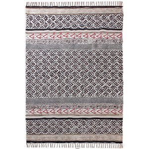 Handmade Cotton Black Block Printed Rug