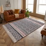 Handmade Cotton Black Block Printed Rug